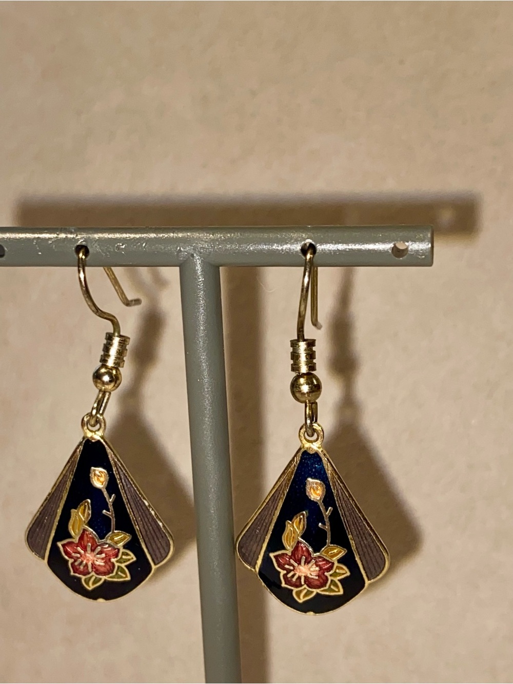 Gold-Tone Floral Cloisonné Drop Earrings -